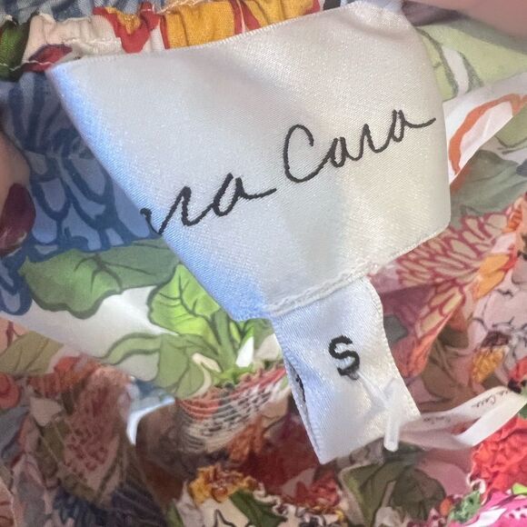 Cara Cara Heidi Smocked Top Shirt Womens S Blue Red Floral Peplum Cotton - Picture 5 of 6